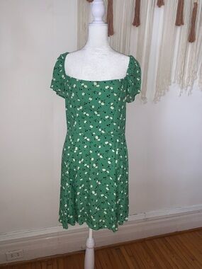 Reformation Green Floral Square-Neck Mini Dress-Telluride dress